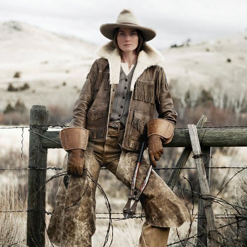 Veste en cuir à franges col peau lainée - RRL - Modalova
