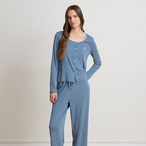 Pyjama côtelé à rayures et dentelle - Lauren - Modalova
