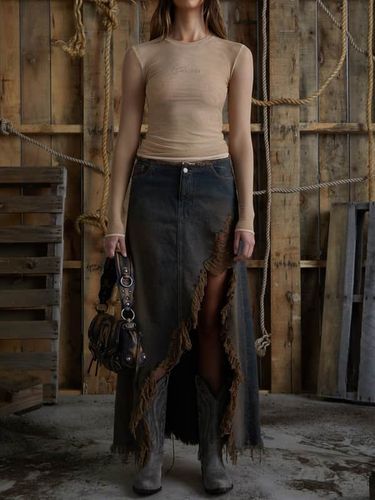 Jupe Longue En Jean Ourlet Brut - Guess - Modalova