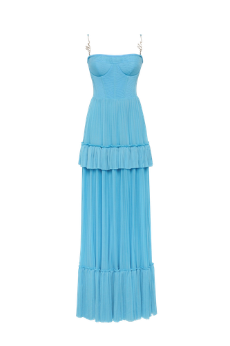 Sky- spaghetti strap pleated maxi dress, Garden of Eden - L - Maxi dresses - Milla - Modalova