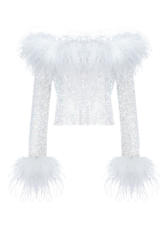 Sparkle Feathers Top w Open Shoulders - Santa Brands - Modalova
