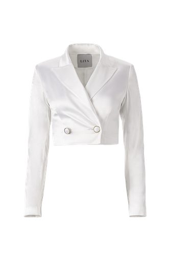 Cropped satin blazer in white - Lita Couture - Modalova