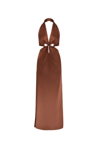 Dory - V Neck Satin Dress With Hanmade Accessories - ILA - Modalova