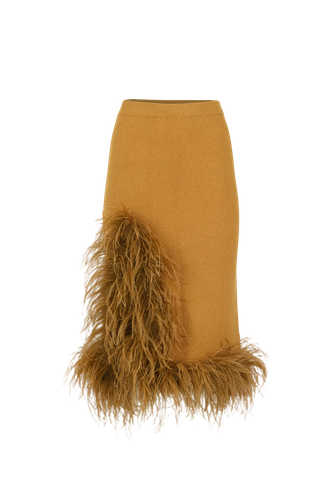 Camel Knit Skirt With Feathers - ANDREEVA - Modalova