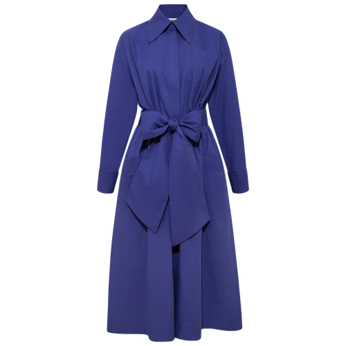 Cotton Belted Gathered Maxi Shirt Dress (Vivid Blue) - Femponiq - Modalova