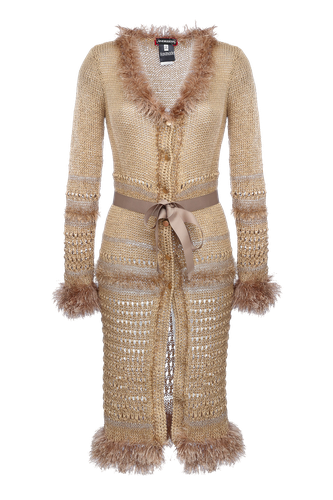 Camila Camel Handmade Knit Cardigan-Dress - ANDREEVA - Modalova