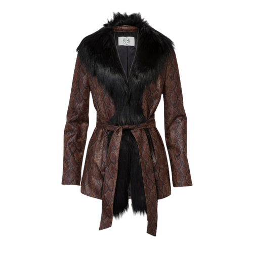 Powderpuff Snake Faux Leather Robe Jacket with Black Faux Fur Collar - Marei 1998 - Modalova