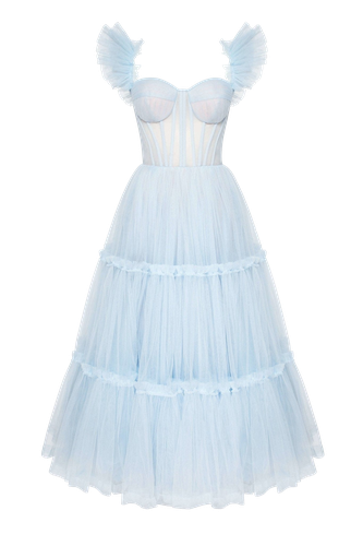 Light Blue Ruffled Tulle Midi Dress - Milla - Modalova