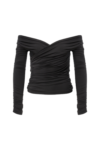 Monique Draped Jersey Blouse in Noire - L - Tops - Nazli Ceren - Modalova