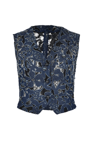 Luces Denim Hand Embroidered Vest - Francesca Miranda - Modalova