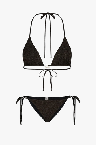 Triangle Bikini with Pearl in Gold Mesh - Top - XL - Bikini tops - Sara Cristina - Modalova