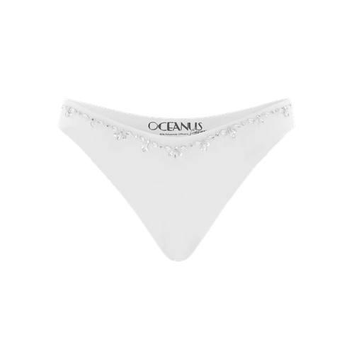 Aaliyah Hand Embroidered White Bikini Bottom - Oceanus Swimwear - Modalova