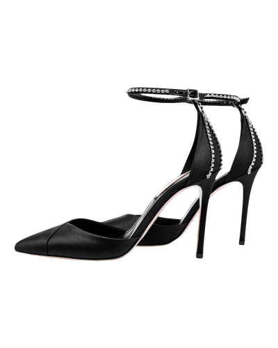CRYSTAL 100mm Black satin shoes with crystals - SHAMA - Modalova