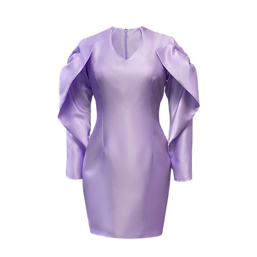 V NECK NIPPED AT THE WAIST DRESS WITH BOW STRUCTURED SLEEVE IN LAVENDER - ANITABEL - Modalova