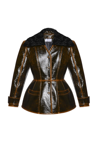 Faux leather blazer with faux fur collar - Maria Kokhia - Modalova