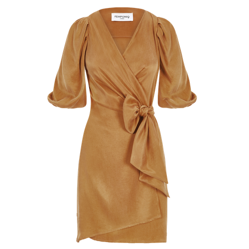 Draped Vegan-Cupro Wrap Dress (Burnt Orange) - Femponiq - Modalova