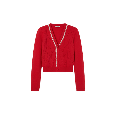 LEAF POINTELLE BEADED CARDIGAN - M - Cardigans - CRUSH Collection - Modalova