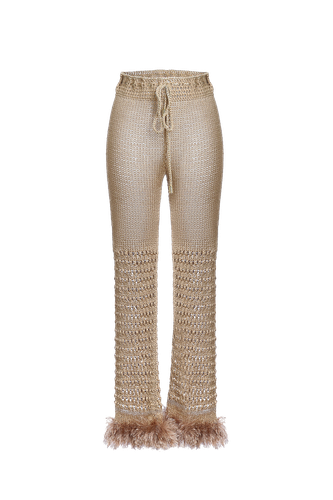 Camel Handmade Knit Pants | Women's Camel Cropped pants - ANDREEVA - Modalova