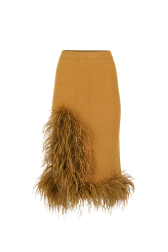 Camel Knit Skirt With Feathers | Women's Camel Midi skirts - ANDREEVA - Modalova