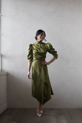 FLAVIA SATIN DRAPED DRESS MIDI | Women's Midi dresses - Vasiliki - Modalova