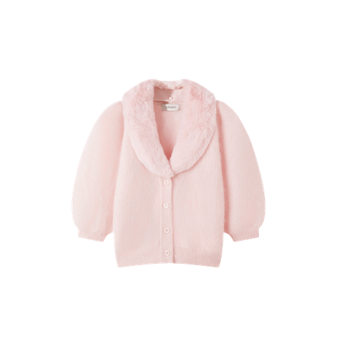 FLUFFY BALLOON-SLEEVED CASHMERE CARDIGAN WITH FAUX FUR COLLAR - M - Cardigans - CRUSH Collection - Modalova
