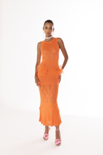 Knit Dress | Women’s Midi Dress with Ostrich Feather Details on Pockets | Day to Night Style - ANDREEVA - Modalova