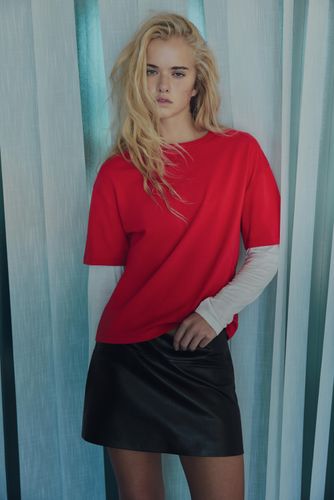T-Shirt Rouge Double Manche - Pull&Bear - Modalova