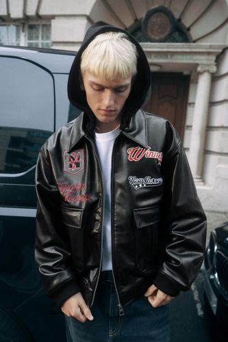 Veste Similicuir À Capuche Combinée - Pull&Bear - Modalova