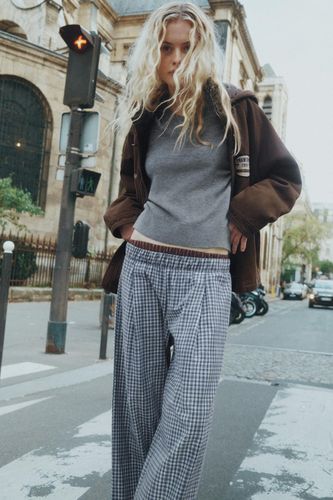 Pantalon Fluide À Carreaux Combiné - Pull&Bear - Modalova