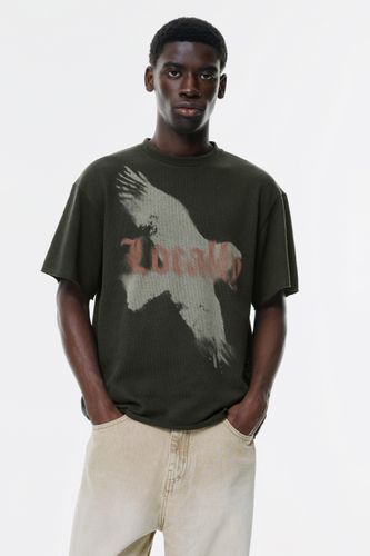 T-Shirt Noir Maille Coupée - Pull&Bear - Modalova