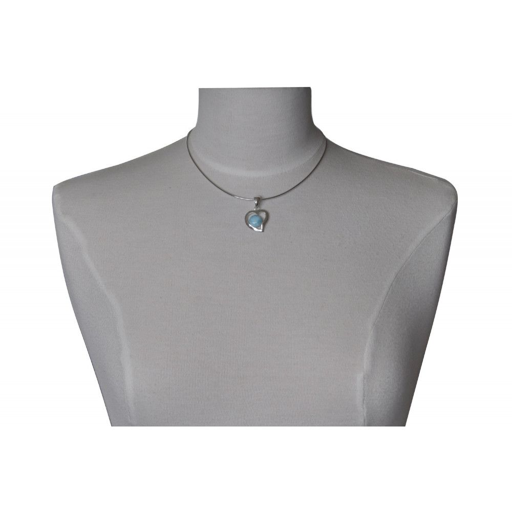 V Pendentif Argent Coeur et Demi-Sphère de Larimar - LES POULETTES BIJOUX - Modalova