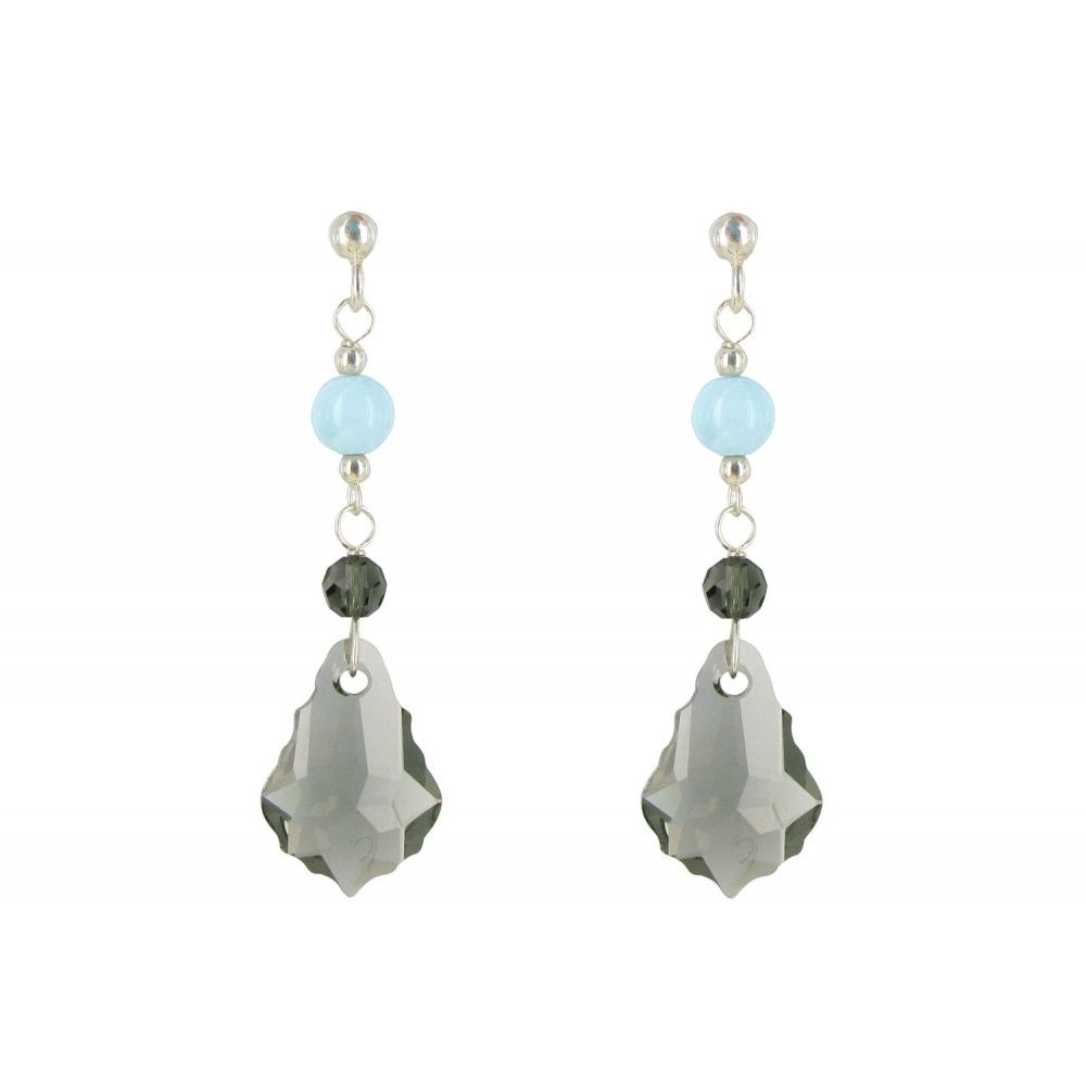 Boucles d'Oreilles Argent Cristal et Perle de Larimar - LES POULETTES BIJOUX - Modalova
