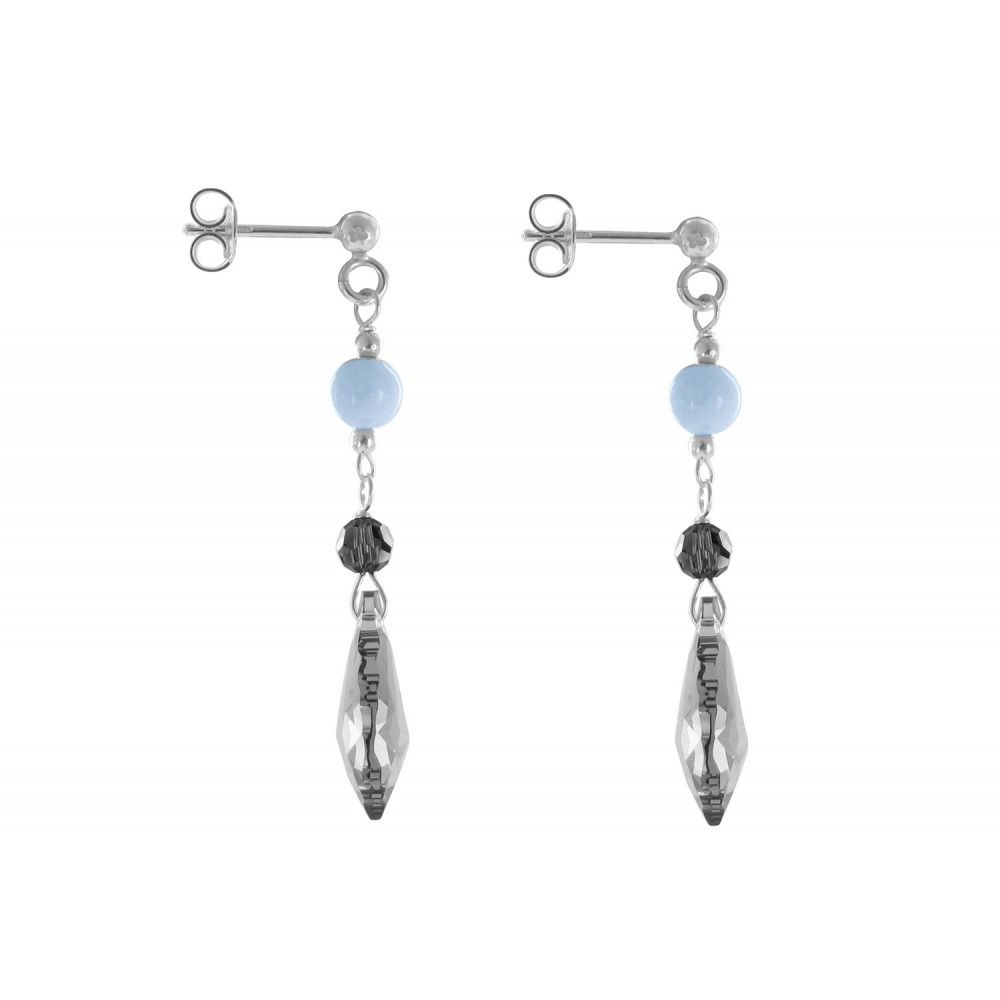 Boucles d'Oreilles Argent Cristal et Perle de Larimar - LES POULETTES BIJOUX - Modalova