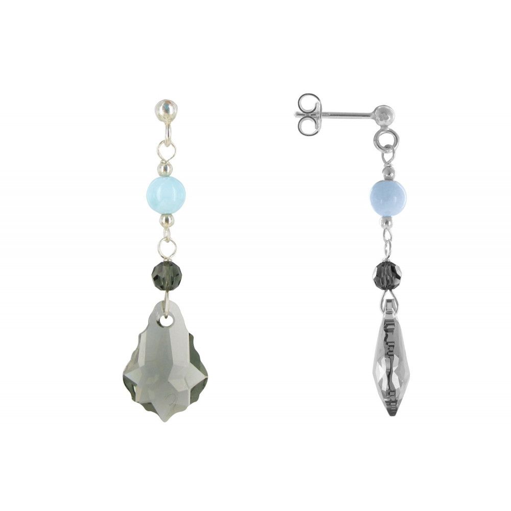 Boucles d'Oreilles Argent Cristal et Perle de Larimar - LES POULETTES BIJOUX - Modalova