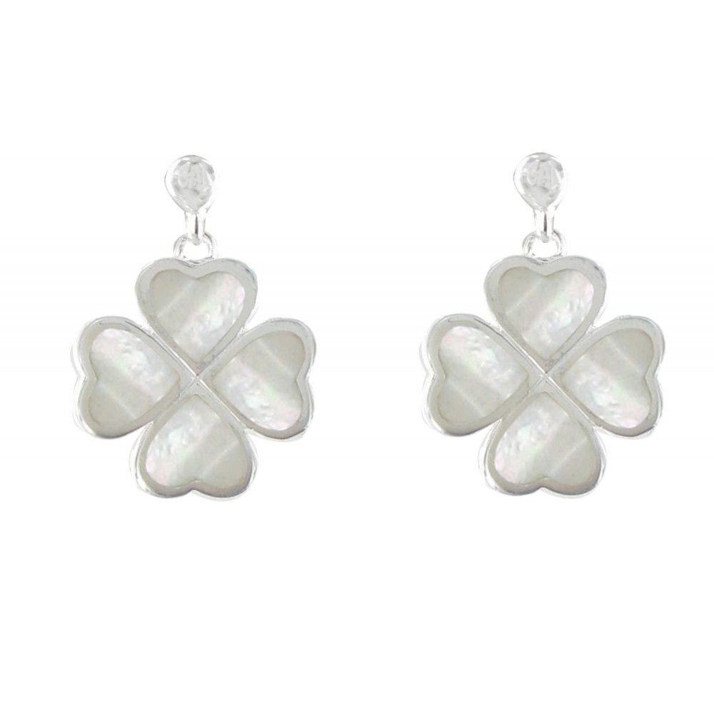 V Boucles d'Oreilles Argent Trèfle de Nacre Ivoire - LES POULETTES BIJOUX - Modalova