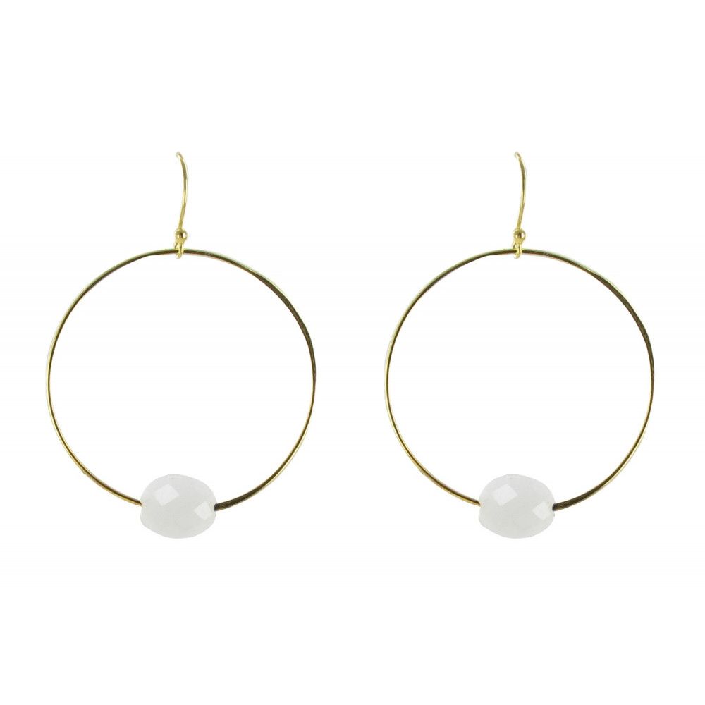 Boucles d'Oreilles Argent Doré Créoles et Agate Blanche Facettée - LES POULETTES BIJOUX - Modalova