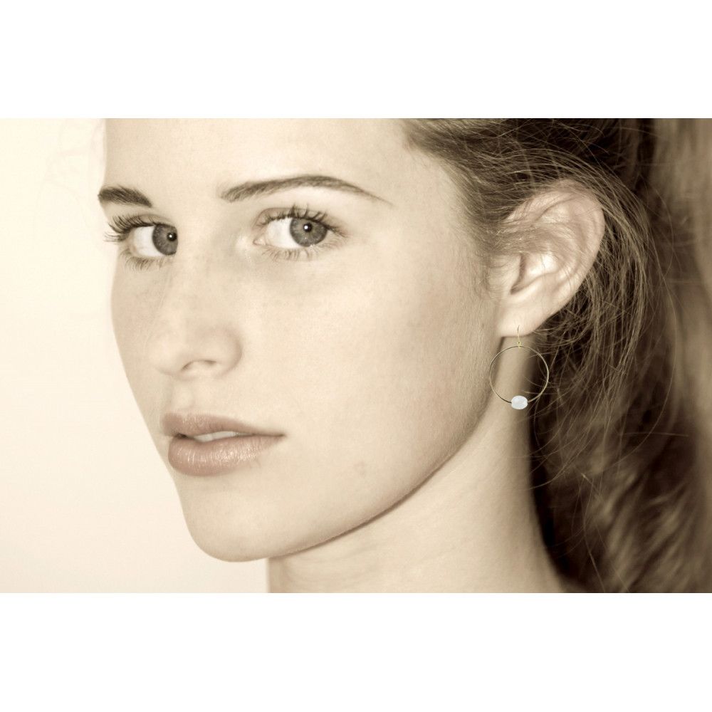 Boucles d'Oreilles Argent Doré Créoles et Agate Blanche Facettée - LES POULETTES BIJOUX - Modalova
