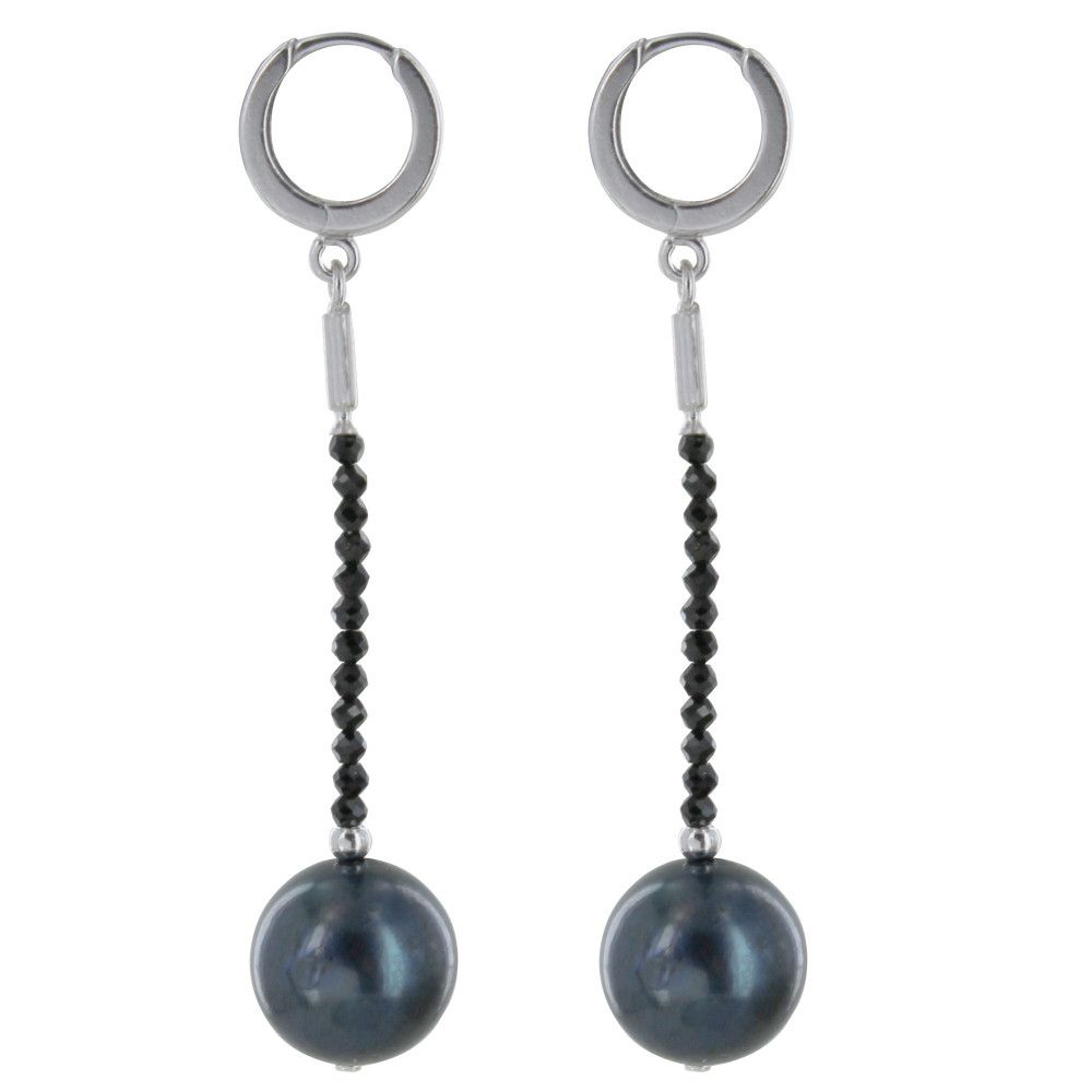 Boucles d'Oreilles Argent 925 Rhodié Perle de Culture Noir - LES POULETTES BIJOUX - Modalova