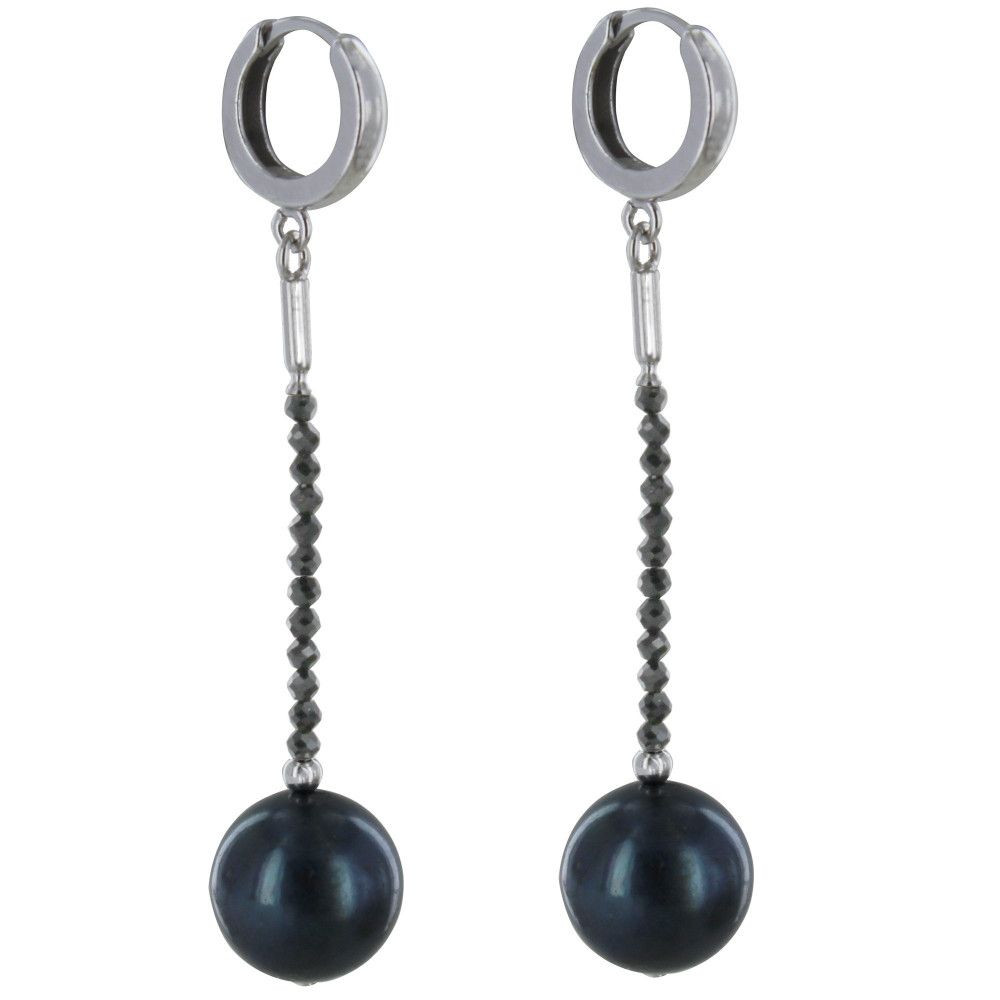 Boucles d'Oreilles Argent 925 Rhodié Perle de Culture Noir - LES POULETTES BIJOUX - Modalova