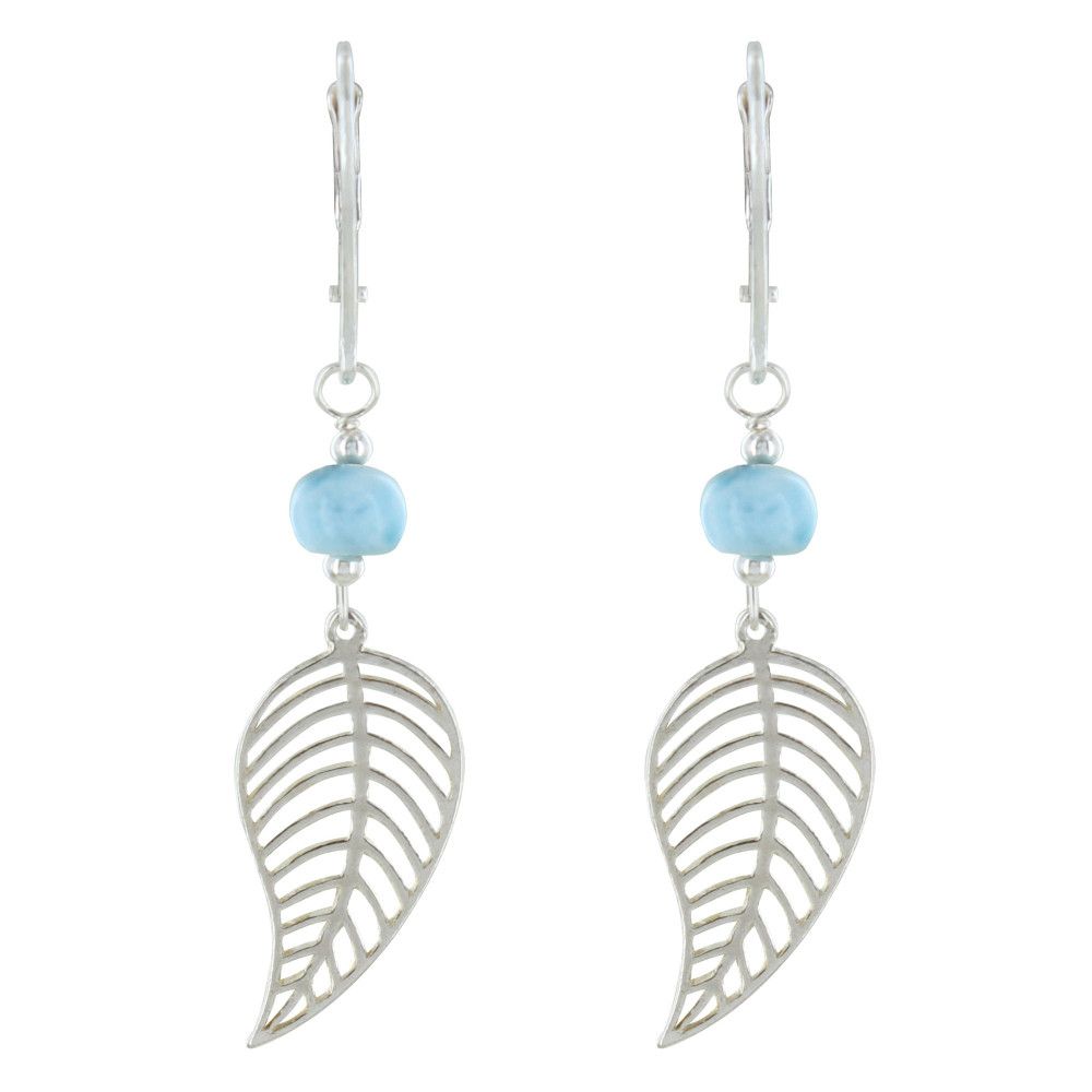 Boucles d'Oreilles Dormeuse Feuille Argent et Perle de Larimar - LES POULETTES BIJOUX - Modalova