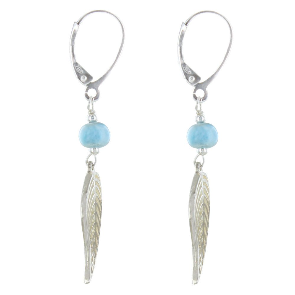 Boucles d'Oreilles Dormeuse Feuille Argent et Perle de Larimar - LES POULETTES BIJOUX - Modalova