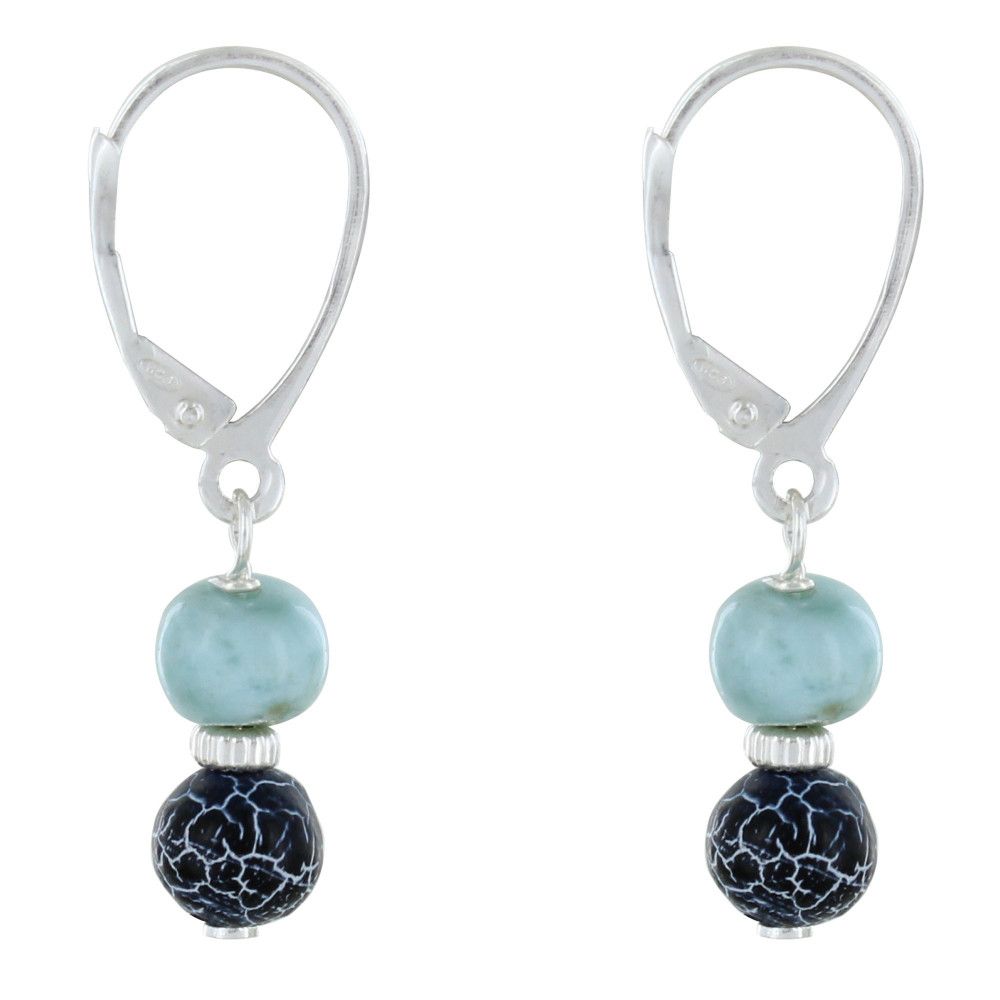 Boucles d'Oreilles Argent Dormeuse Rondelle de Larimar et Perle - LES POULETTES BIJOUX - Modalova