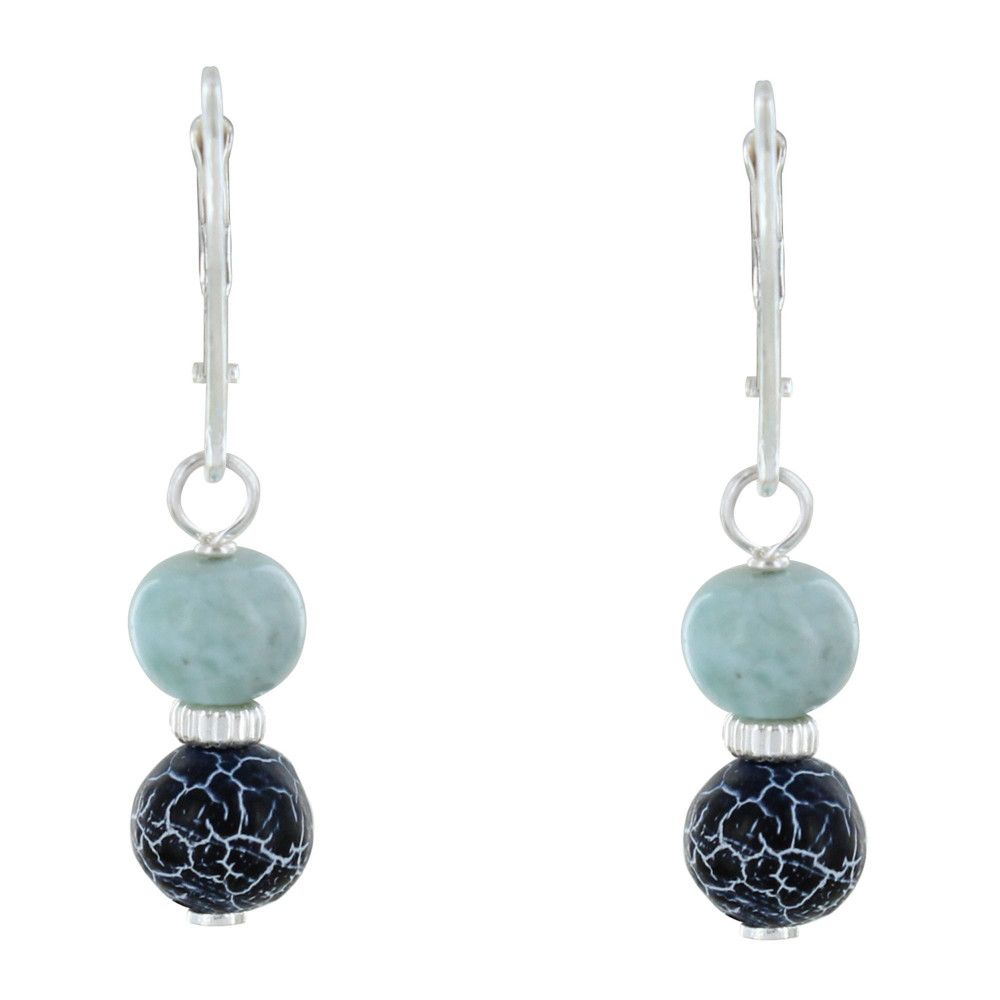 Boucles d'Oreilles Argent Dormeuse Rondelle de Larimar et Perle - LES POULETTES BIJOUX - Modalova