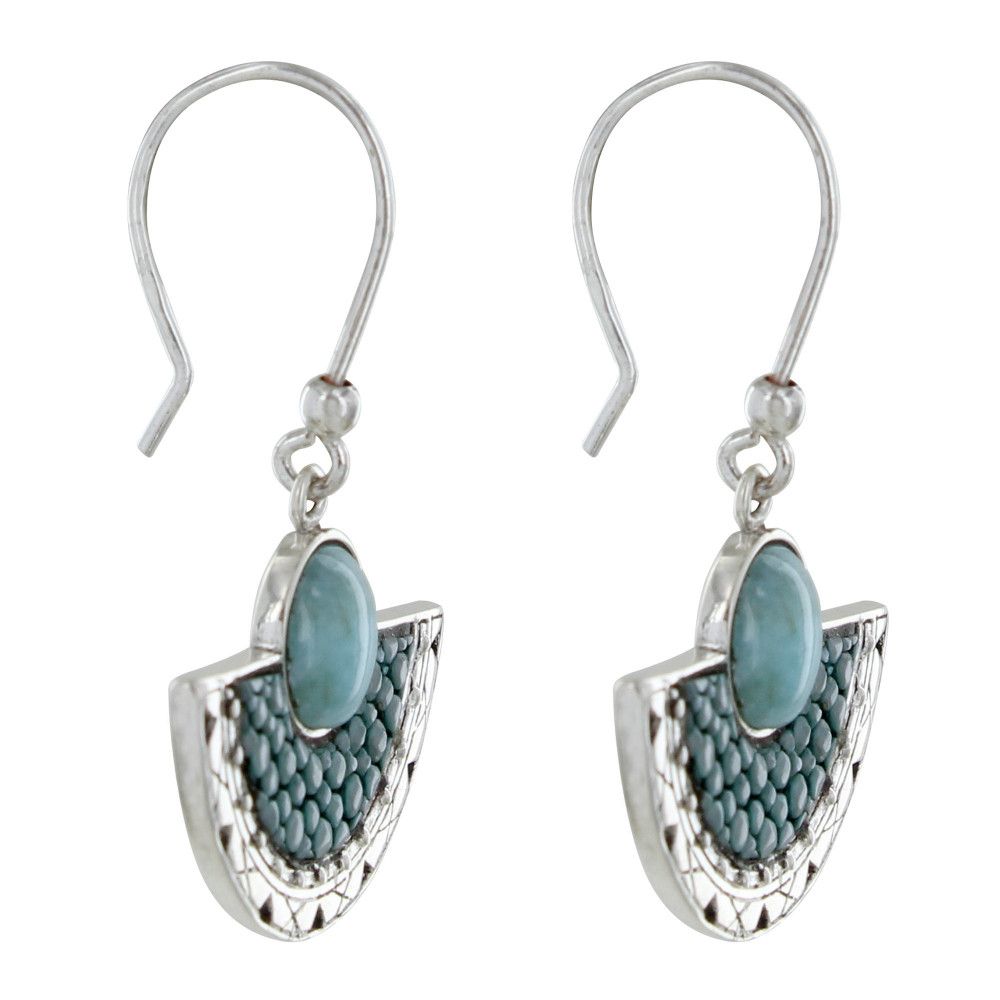 Boucles d'Oreilles Argent Eventail de Cuir et Perle de Larimar - LES POULETTES BIJOUX - Modalova
