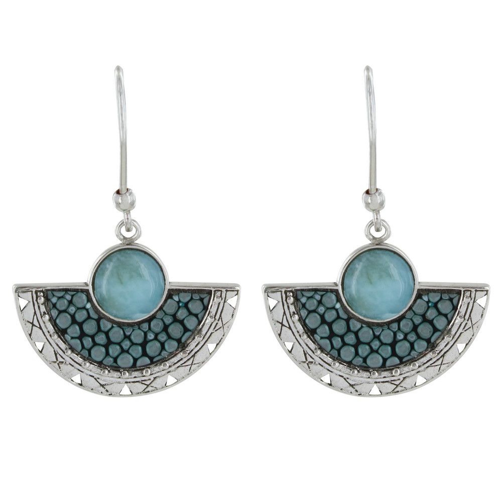 Boucles d'Oreilles Argent Eventail de Cuir et Perle de Larimar - LES POULETTES BIJOUX - Modalova