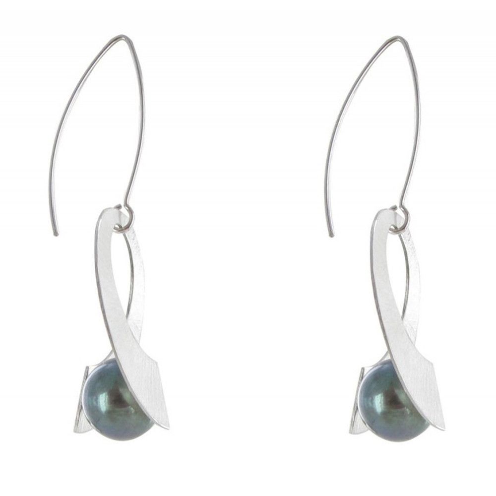 Boucles d'Oreilles Argent 925 Rhodié Spirale et Perle de Cultur - LES POULETTES BIJOUX - Modalova