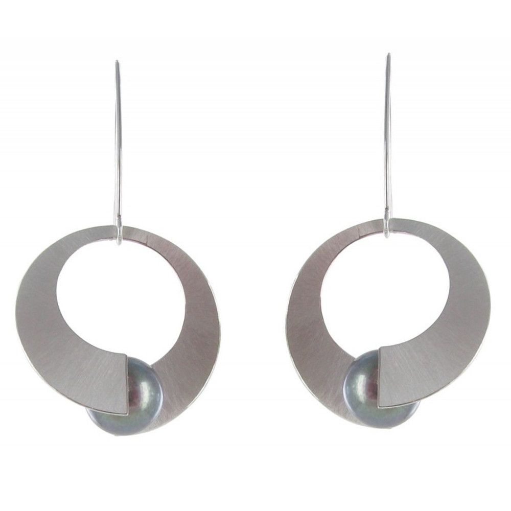 Boucles d'Oreilles Argent 925 Rhodié Spirale et Perle de Cultur - LES POULETTES BIJOUX - Modalova