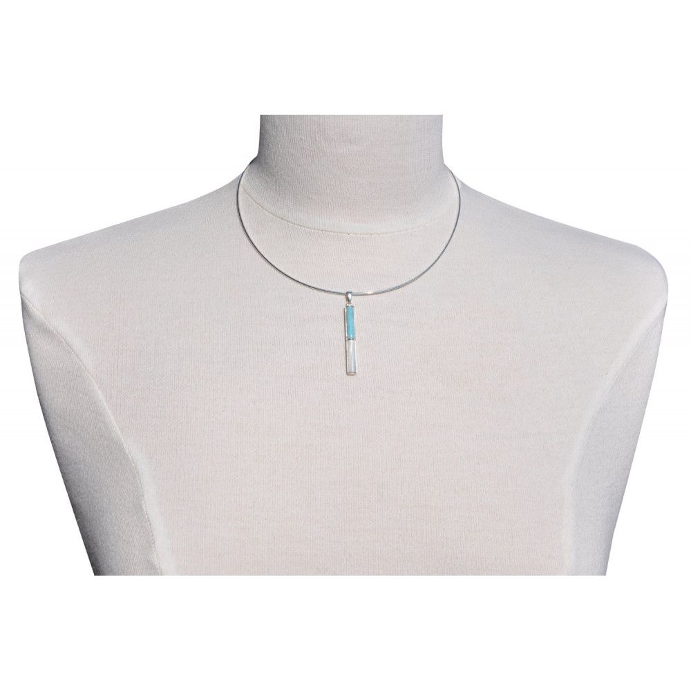 Pendentif Argent baguette de Larimar et Nacre - LES POULETTES BIJOUX - Modalova