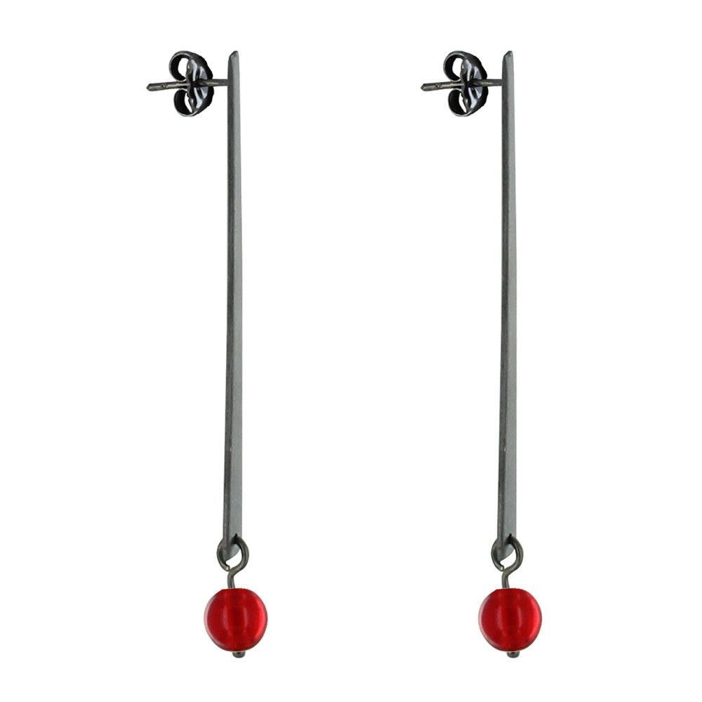 Boucles d'Oreilles Clous Ruthénium Rectangle Plat et Perle de V - LES POULETTES BIJOUX - Modalova