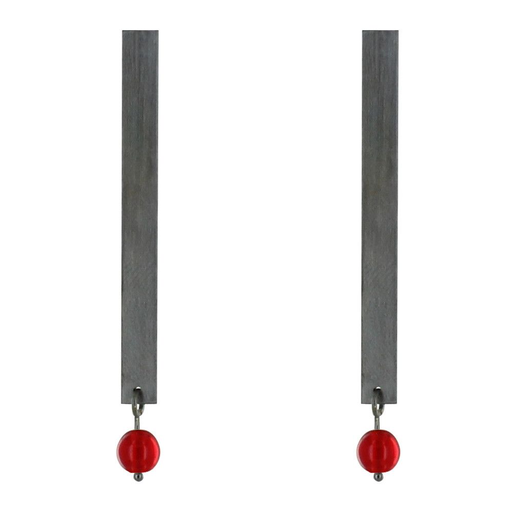 Boucles d'Oreilles Clous Ruthénium Rectangle Plat et Perle de V - LES POULETTES BIJOUX - Modalova